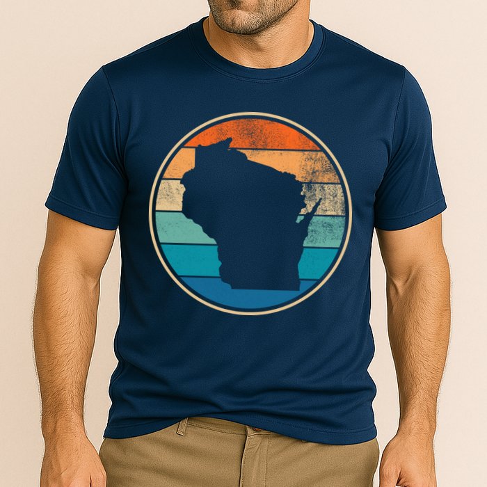 Wisconsin Retro Sunset State Cooling Performance Crew T-Shirt