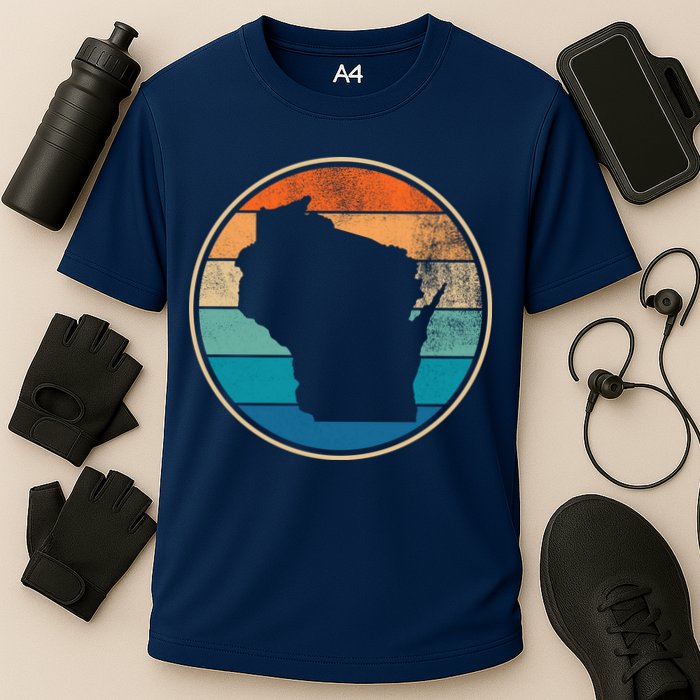 Wisconsin Retro Sunset State Cooling Performance Crew T-Shirt