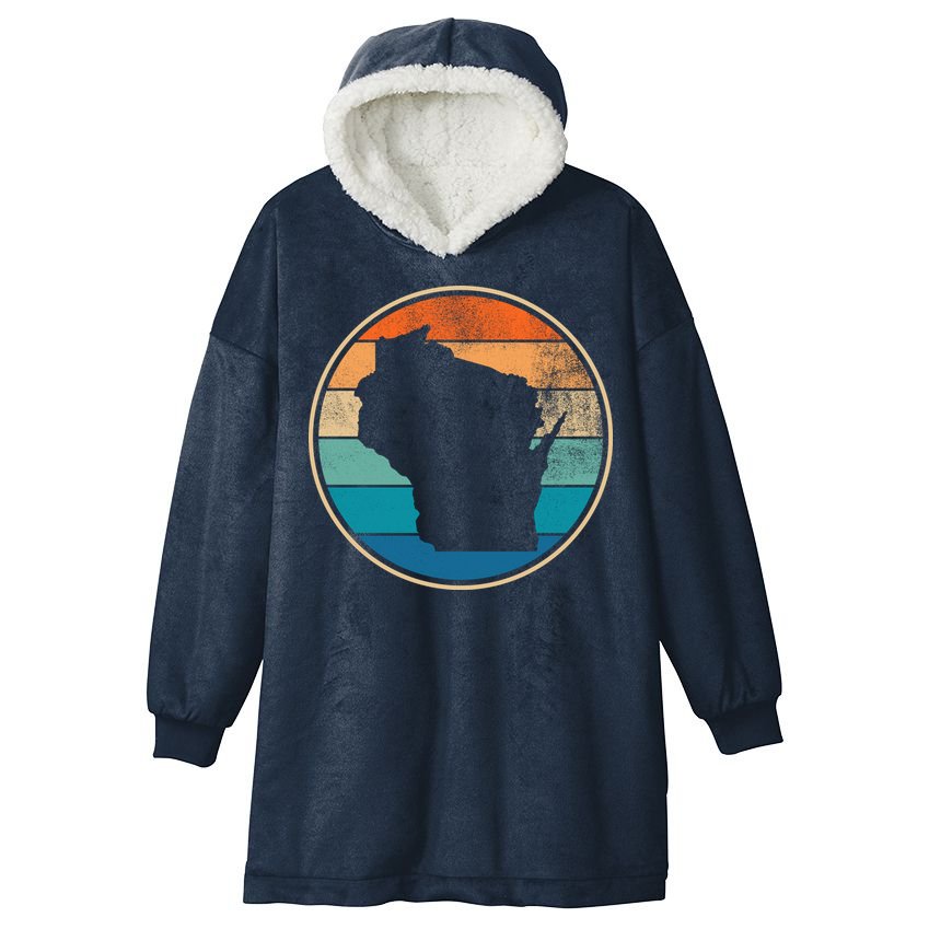 Wisconsin Retro Sunset State Hooded Wearable Blanket