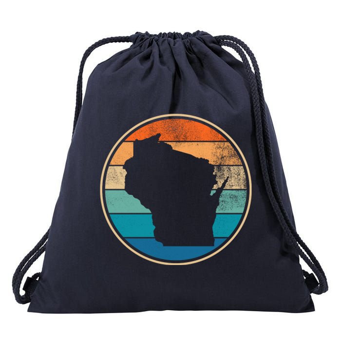 Wisconsin Retro Sunset State Drawstring Bag