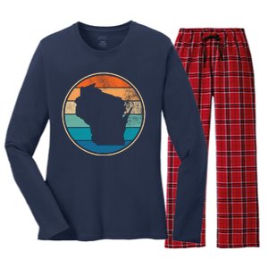 Wisconsin Retro Sunset State Women's Long Sleeve Flannel Pajama Set 