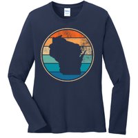 Wisconsin Retro Sunset State Ladies Long Sleeve Shirt