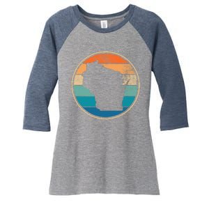 Wisconsin Retro Sunset State Women's Tri-Blend 3/4-Sleeve Raglan Shirt