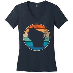 Wisconsin Retro Sunset State Women's V-Neck T-Shirt