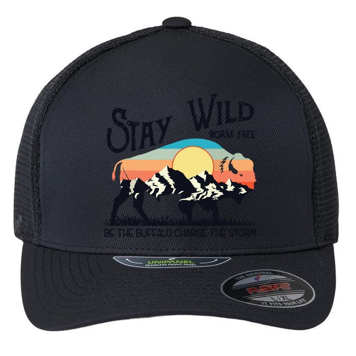 W4Mx Retro Stay Wild Roam Free The Buffalo Charge The Storm Flexfit Unipanel Trucker Cap