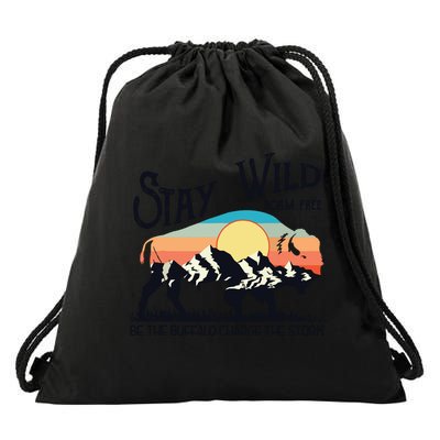 W4Mx Retro Stay Wild Roam Free The Buffalo Charge The Storm Drawstring Bag