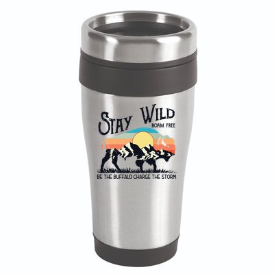 W4Mx Retro Stay Wild Roam Free The Buffalo Charge The Storm 16oz Travel Tumbler