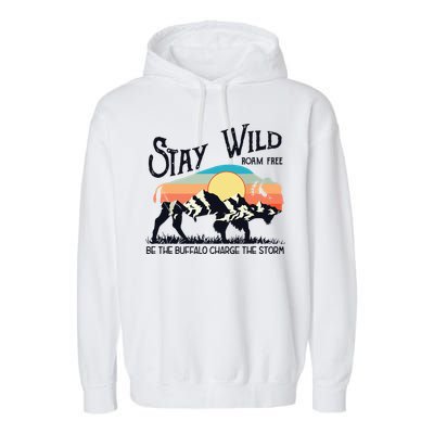 W4Mx Retro Stay Wild Roam Free The Buffalo Charge The Storm Garment-Dyed Fleece Hoodie