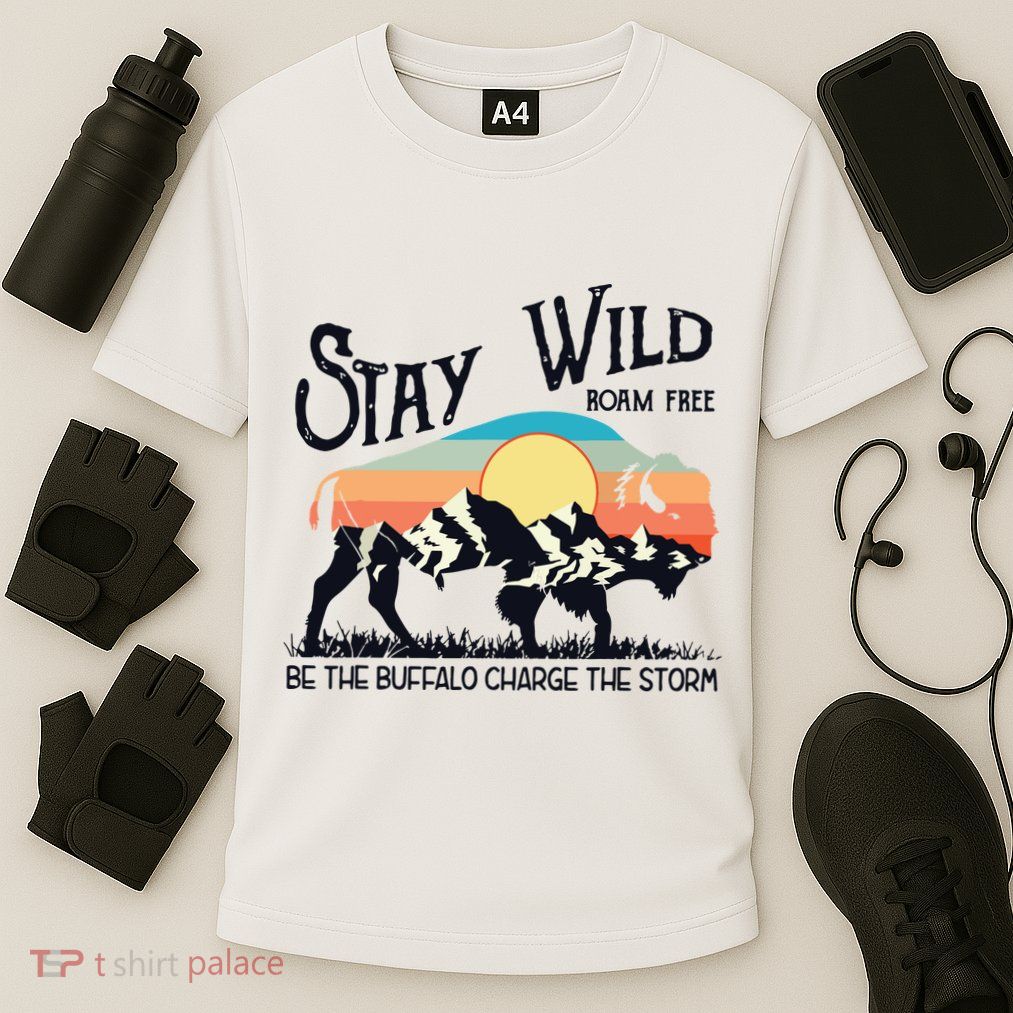 W4Mx Retro Stay Wild Roam Free The Buffalo Charge The Storm Performance Shirt