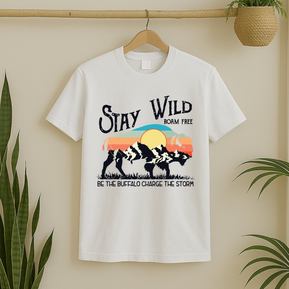 W4Mx Retro Stay Wild Roam Free The Buffalo Charge The Storm T-Shirt