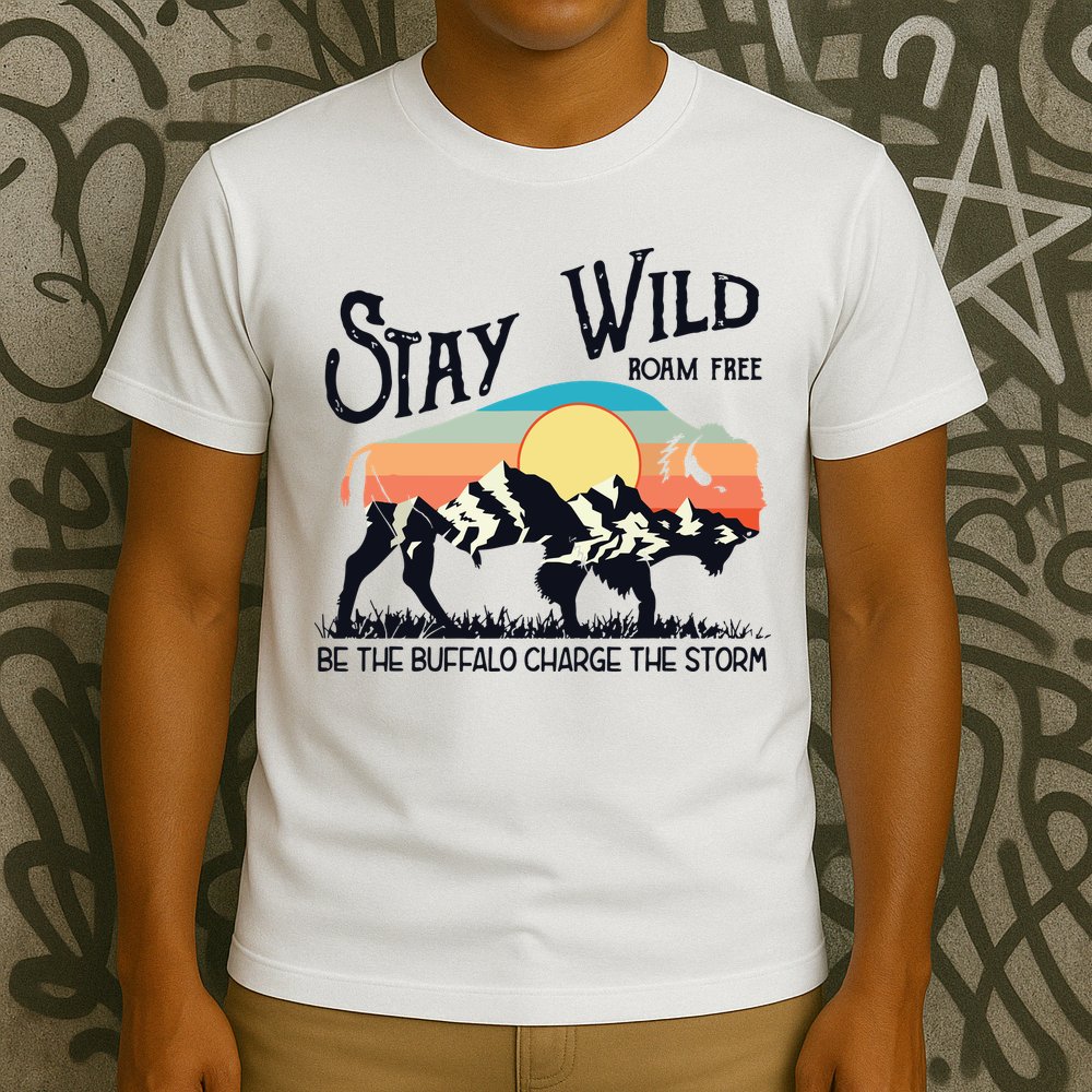 W4Mx Retro Stay Wild Roam Free The Buffalo Charge The Storm T-Shirt