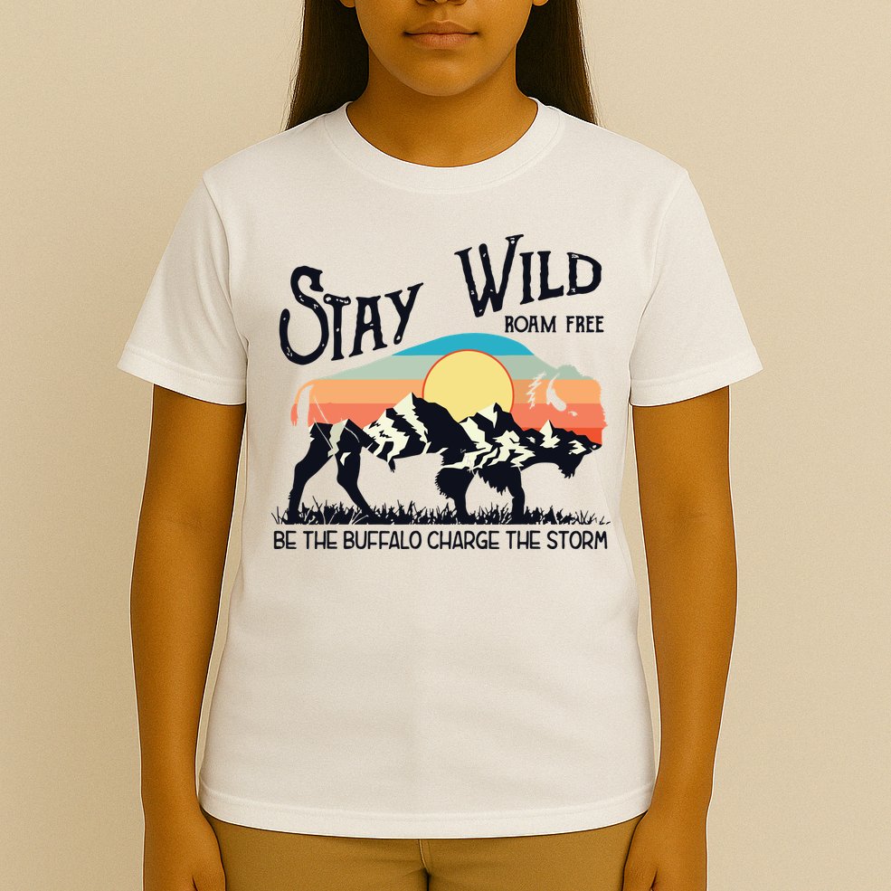 W4Mx Retro Stay Wild Roam Free The Buffalo Charge The Storm T-Shirt