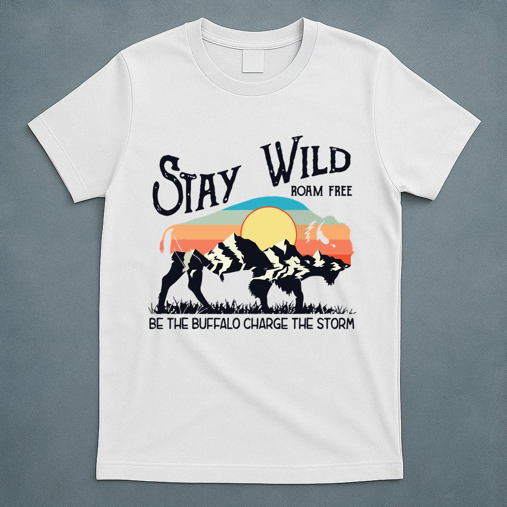 W4Mx Retro Stay Wild Roam Free The Buffalo Charge The Storm T-Shirt