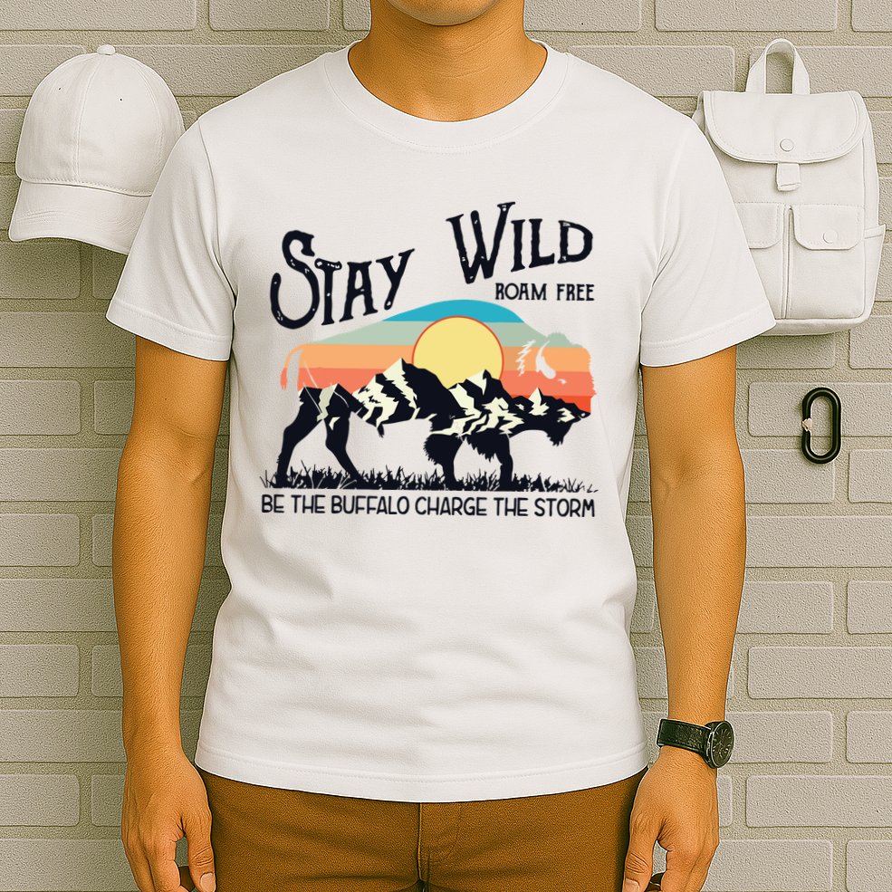 W4Mx Retro Stay Wild Roam Free The Buffalo Charge The Storm T-Shirt