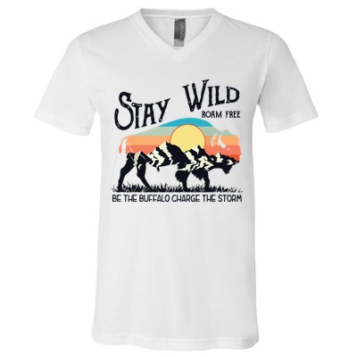 W4Mx Retro Stay Wild Roam Free The Buffalo Charge The Storm V-Neck T-Shirt