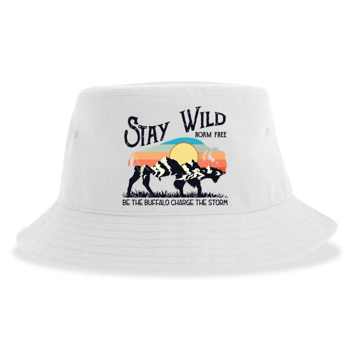 W4Mx Retro Stay Wild Roam Free The Buffalo Charge The Storm Sustainable Bucket Hat