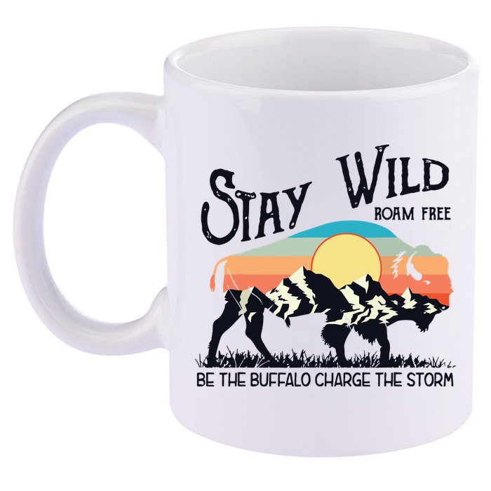 W4Mx Retro Stay Wild Roam Free The Buffalo Charge The Storm 11oz C Handle Ceramic Mug
