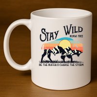 W4Mx Retro Stay Wild Roam Free The Buffalo Charge The Storm 11oz C Handle Ceramic Mug