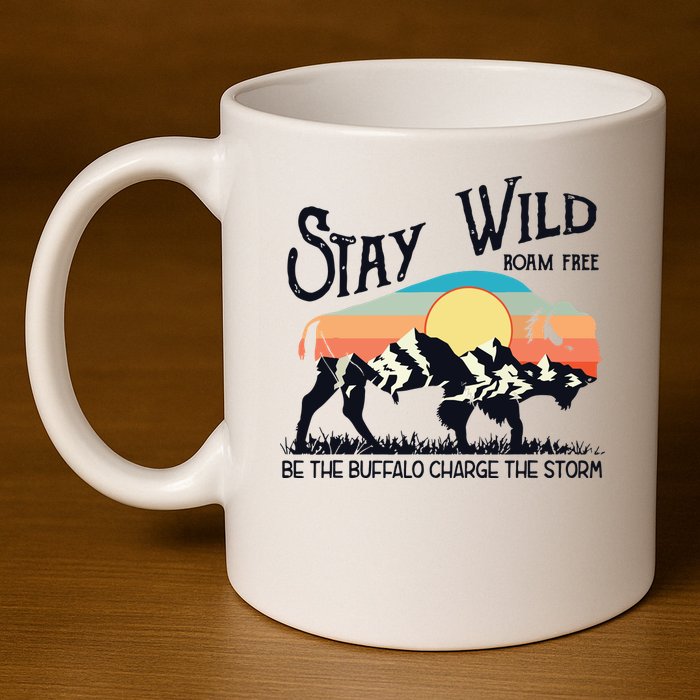 W4Mx Retro Stay Wild Roam Free The Buffalo Charge The Storm 11oz C Handle Ceramic Mug
