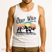 W4Mx Retro Stay Wild Roam Free The Buffalo Charge The Storm Tank Top