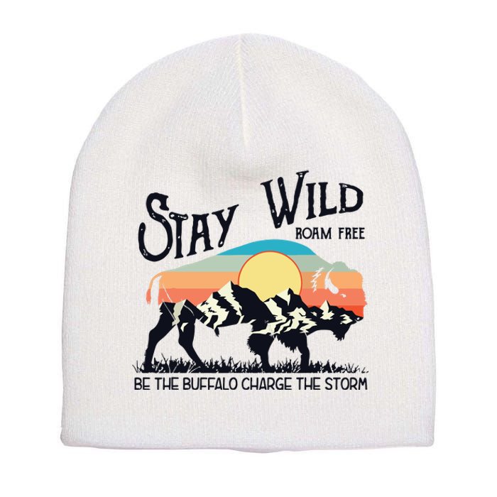 W4Mx Retro Stay Wild Roam Free The Buffalo Charge The Storm Short Acrylic Beanie