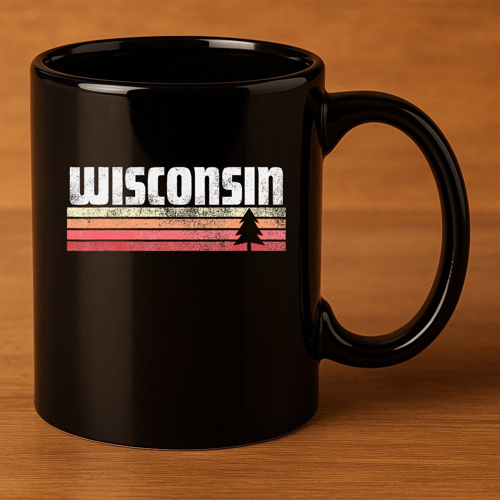 Wisconsin Retro Style 70s 80s 90s Home Gift 11oz C Handle Ceramic Mug