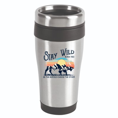 W4mx Retro Stay Wild Roam Free The Buffalo Charge The Storm 16oz Travel Tumbler