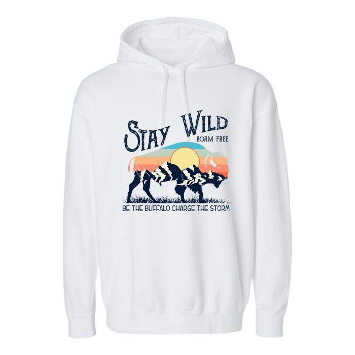 W4mx Retro Stay Wild Roam Free The Buffalo Charge The Storm Garment-Dyed Fleece Hoodie