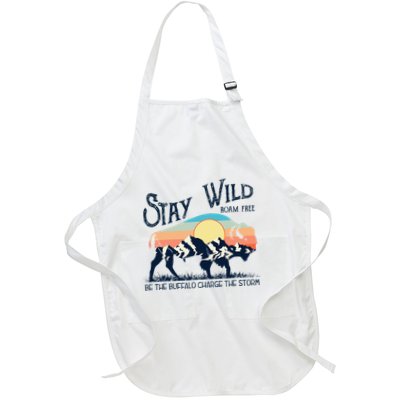 W4mx Retro Stay Wild Roam Free The Buffalo Charge The Storm Full-Length Apron With Pockets