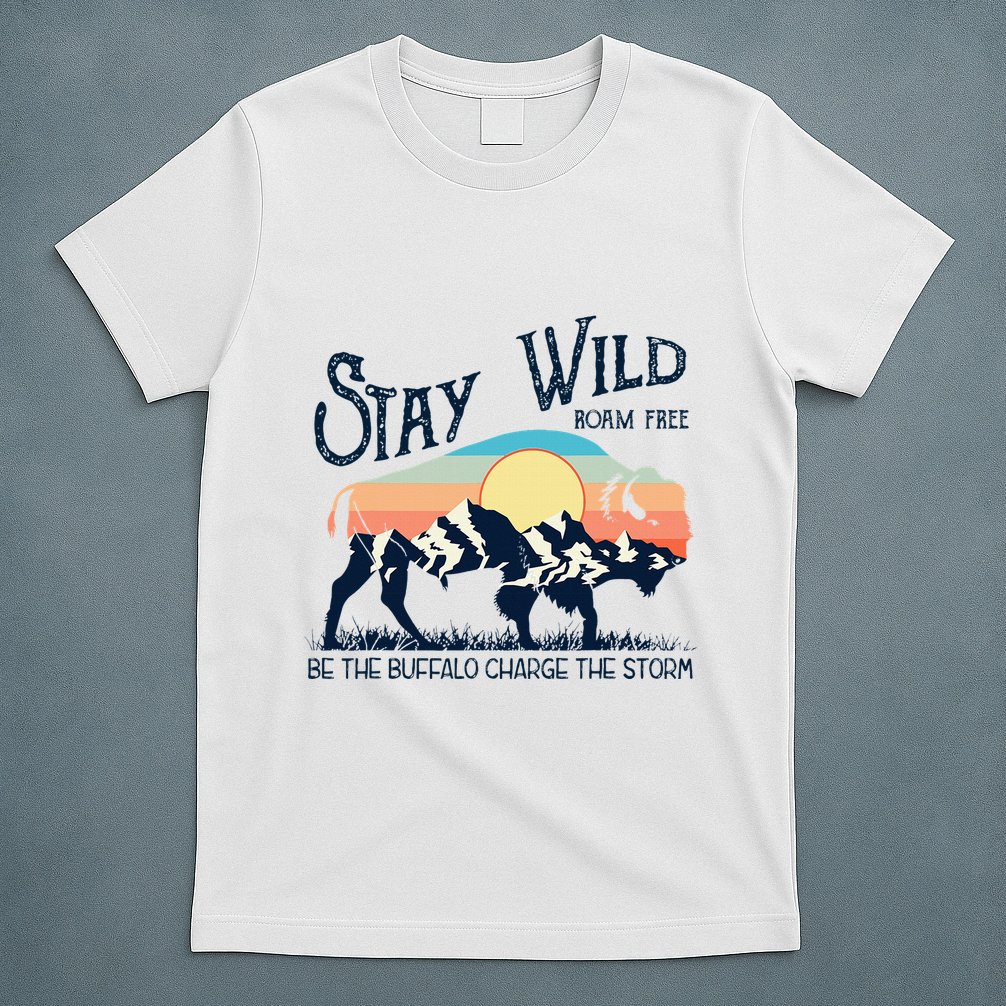 W4mx Retro Stay Wild Roam Free The Buffalo Charge The Storm T-Shirt