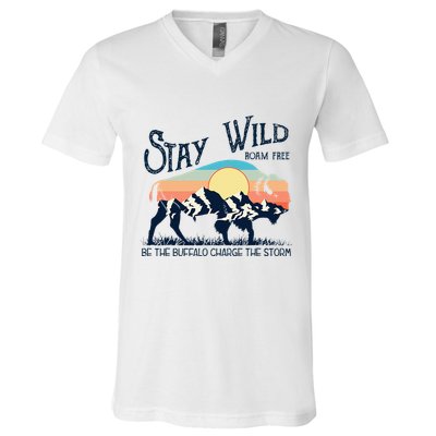 W4mx Retro Stay Wild Roam Free The Buffalo Charge The Storm V-Neck T-Shirt