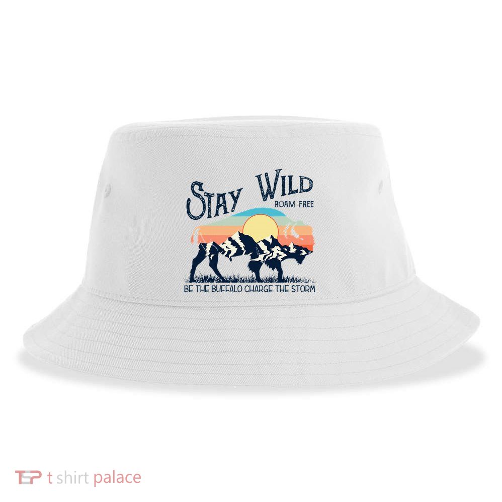 W4mx Retro Stay Wild Roam Free The Buffalo Charge The Storm Sustainable Bucket Hat