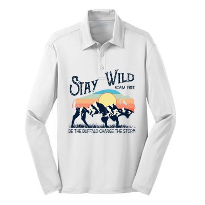 W4mx Retro Stay Wild Roam Free The Buffalo Charge The Storm Silk Touch Performance Long Sleeve Polo