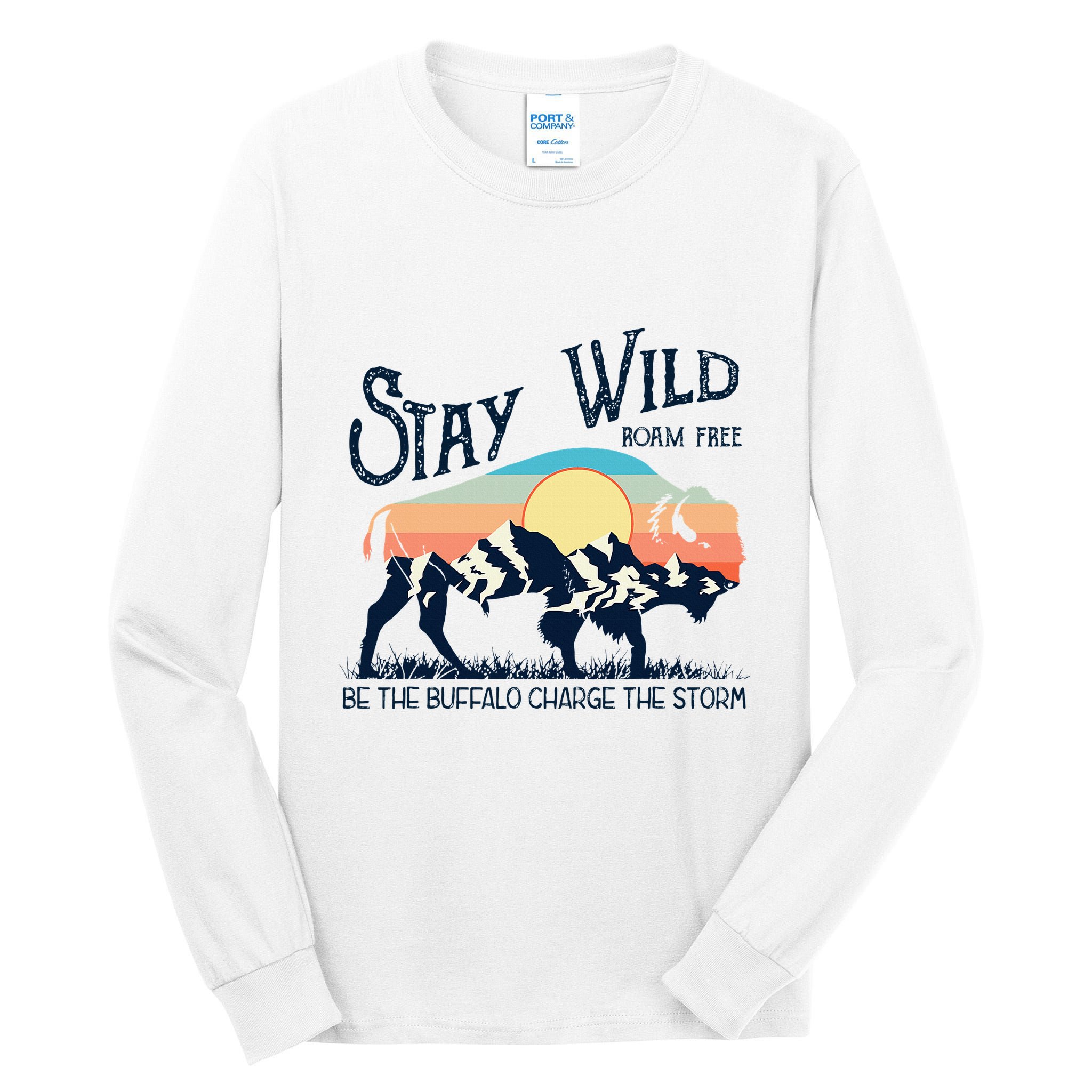 W4mx Retro Stay Wild Roam Free The Buffalo Charge The Storm Tall Long Sleeve T-Shirt
