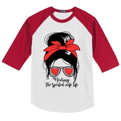 Wo's Rocking Spoiled Wife Life Messy Bun Spoiled Wife Cute Gift Kids Colorblock Raglan Jersey