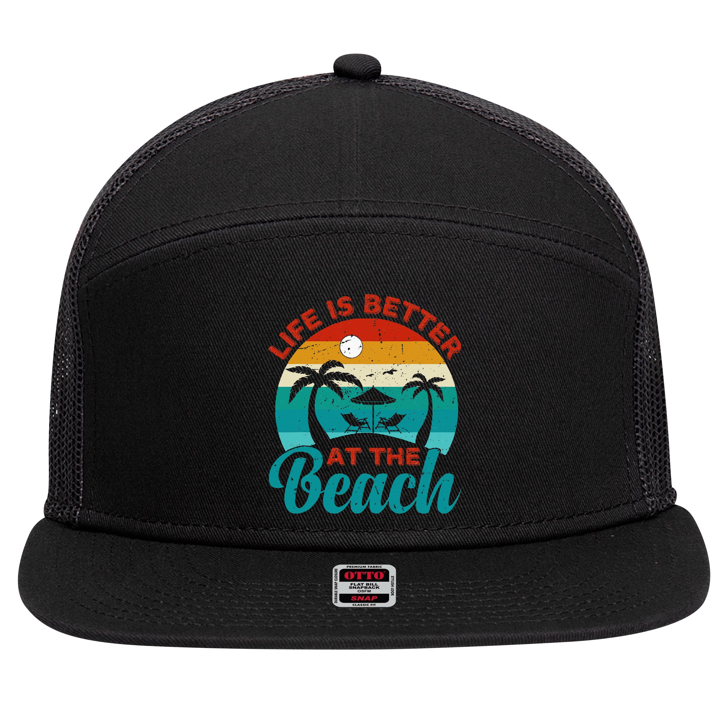 Women Retro Summer Vacation Life Is Better At The Beach 7 Panel Mesh Trucker Snapback Hat