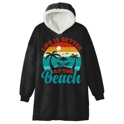 Women Retro Summer Vacation Life Is Better At The Beach Hooded Wearable Blanket