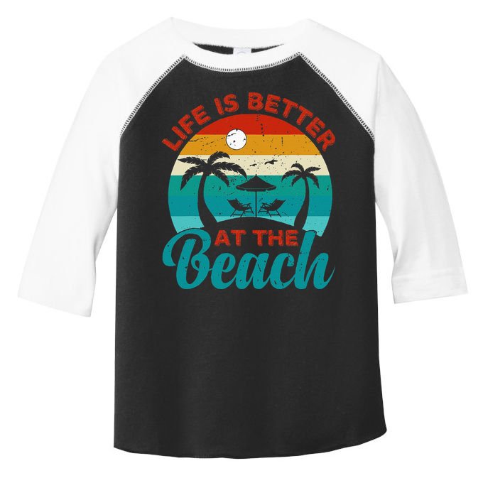 Women Retro Summer Vacation Life Is Better At The Beach Toddler Fine Jersey T-Shirt