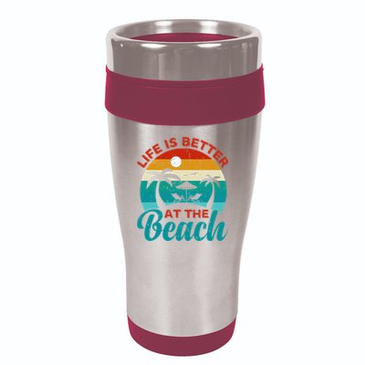 Women Retro Summer Vacation Life Is Better At The Beach 16oz Travel Tumbler