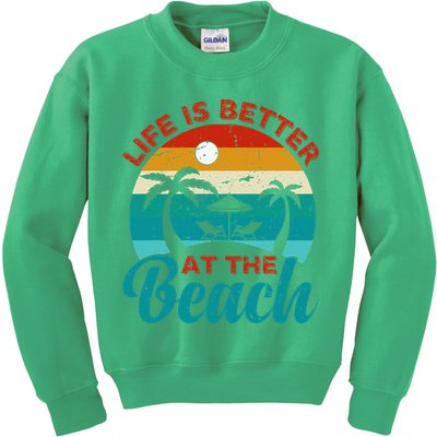 Women Retro Summer Vacation Life Is Better At The Beach Kids Sweatshirt