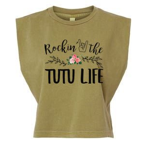 Womens Rockin' The Tutu Life Floral Decoration Grandma Garment-Dyed Women's Muscle Tee