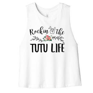 Womens Rockin' The Tutu Life Floral Decoration Grandma Women's Racerback Cropped Tank