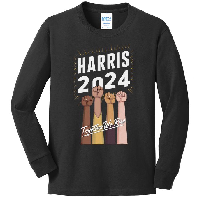 We Rise Together Kamala Harris Multi Cultural Kids Long Sleeve Shirt