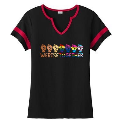 We Rise Together Pride Month Strong Hands Black Lives Matter Human Rights Ladies Halftime Notch Neck Tee