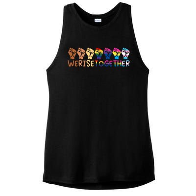 We Rise Together Pride Month Strong Hands Black Lives Matter Human Rights Ladies PosiCharge Tri-Blend Wicking Tank