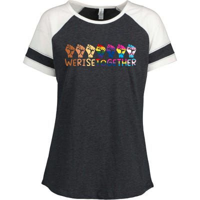 We Rise Together Pride Month Strong Hands Black Lives Matter Human Rights Enza Ladies Jersey Colorblock Tee