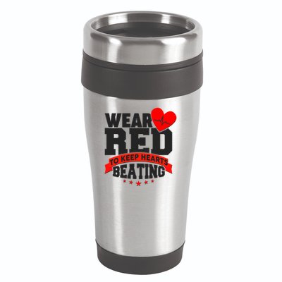 Wear Red To Keep Hearts Beating Heart Health Awareness 16oz Travel Tumbler