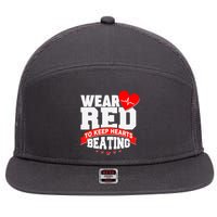 Wear Red To Keep Hearts Beating Heart Health Awareness 7 Panel Mesh Trucker Snapback Hat