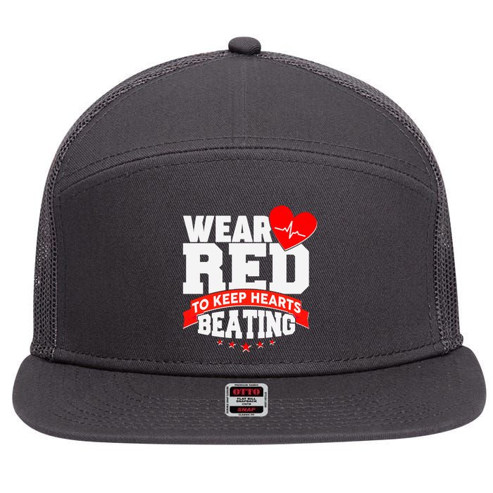Wear Red To Keep Hearts Beating Heart Health Awareness 7 Panel Mesh Trucker Snapback Hat