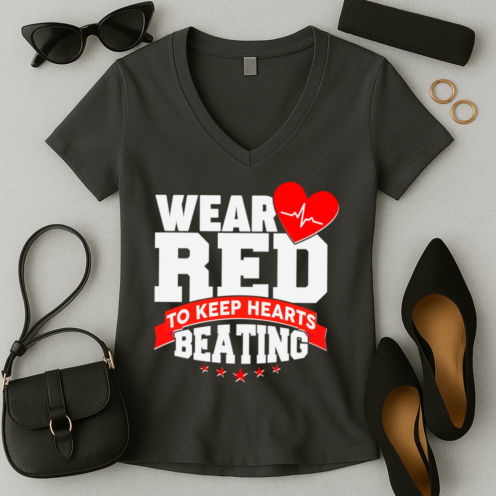 Wear Red To Keep Hearts Beating Heart Health Awareness Women's V-Neck T-Shirt
